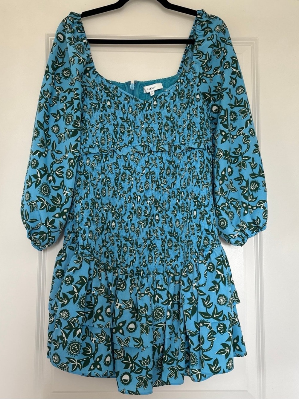 Likely Turquoise Floral Smocked Mini Dress